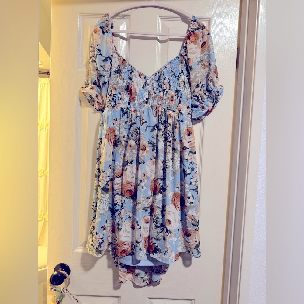 Fashion Nova Blue and Orange Ruffled Maxi Dress size XL